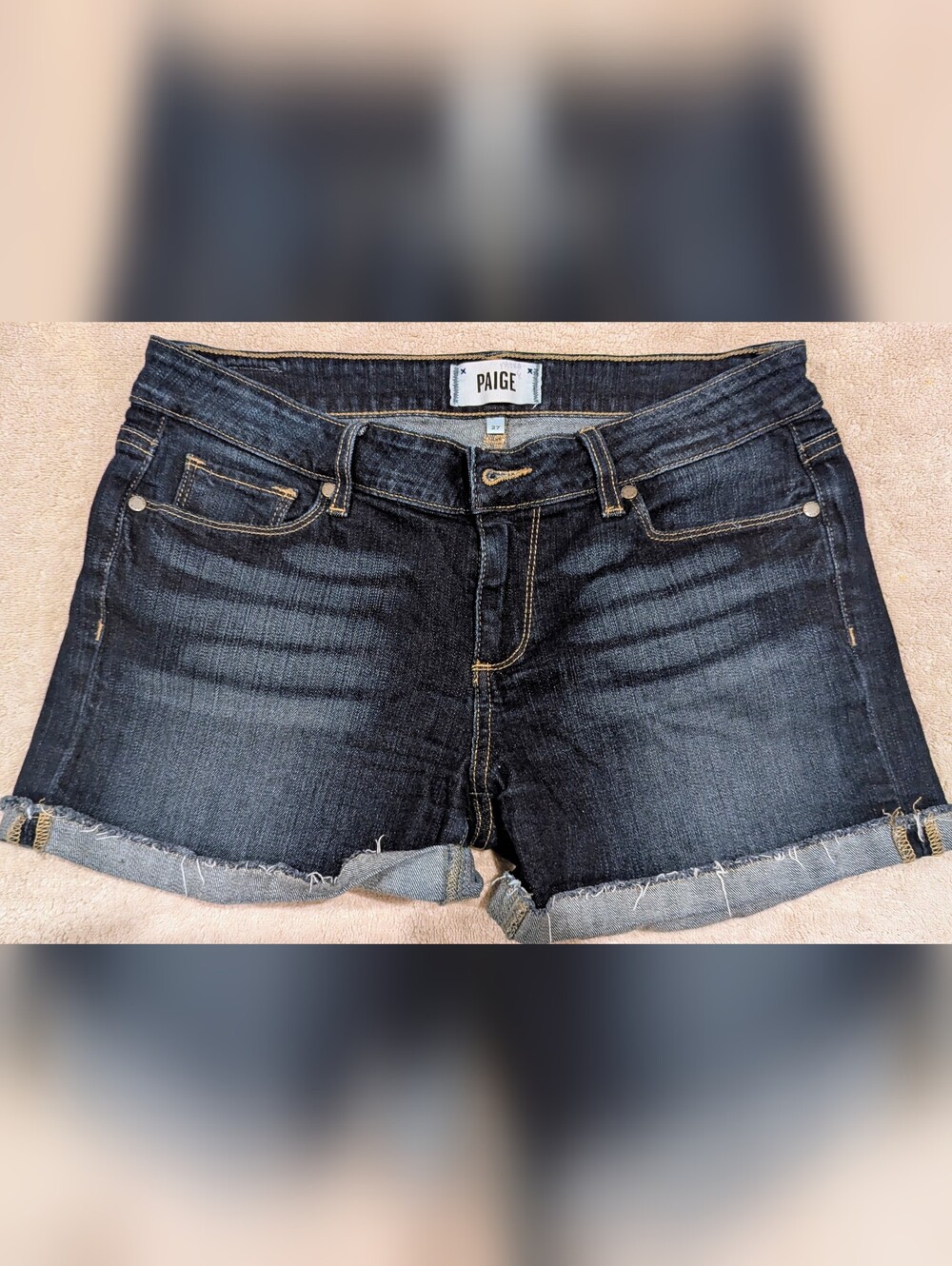 PAIGE Jimmy Jimmy Cuffed Raw Hem Denim Shorts Dark Wash Size 27 - $20